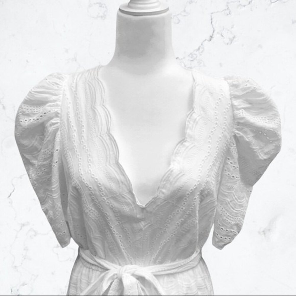Flying Tomato|Love Colette Balloon Short Sleeve White Eyelet Mini Dress, Small - Picture 2 of 10